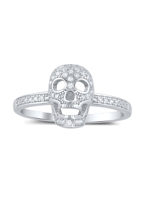 Sterling Silver Pave Cz Skull Ring for Women and Teens - Size 10