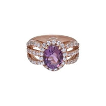 Samriddhi Creations Sterling Silver Pave Natural Amethyst Ring, Rose Gold Plated Rings, Promise Ring, Gift For Women