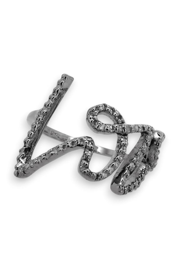 Sterling Silver Pave Diamond Cursive Love Ring, Dainty Alphabet Ring, Promise Ring For Her, Gift For Wife