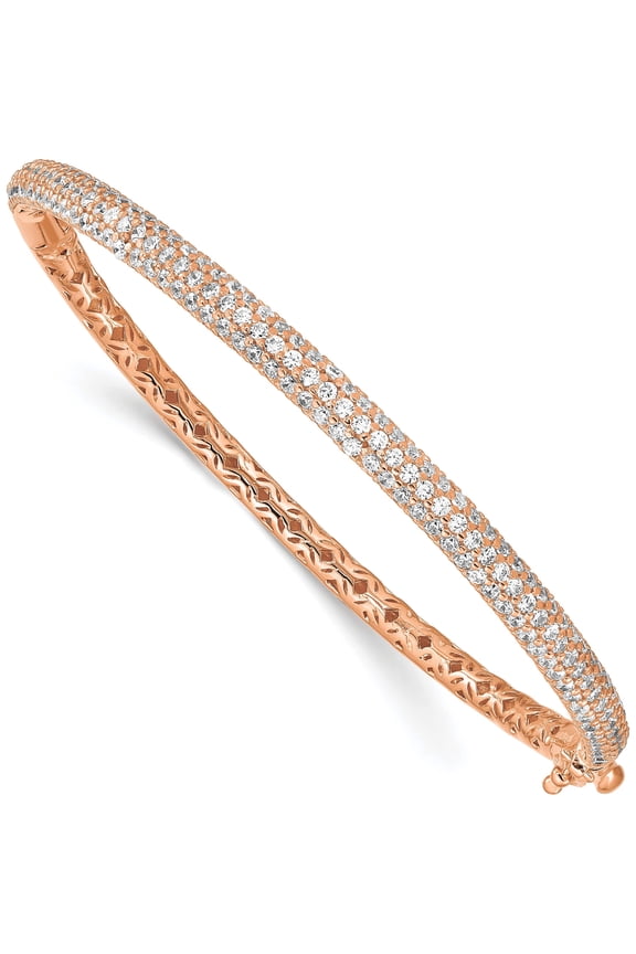 Sterling Silver Pave Rose-Tone 175 Stone Cz Hinged Bangle Made In Vietnam qb664p