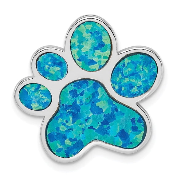 925 Sterling Silver Paw Print Pendant Charm with Lab-Created Opal Inlay
