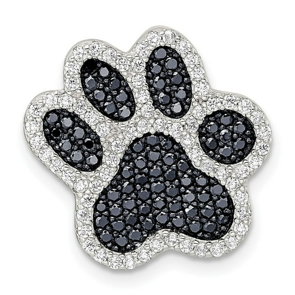 Sterling Silver Paw Print Pendant Necklace with Black and White Cubic Zirconia, Unisex Pet Memorial Charm for Dog or Cat Lovers, Animal Rescue Symbol Jewelry