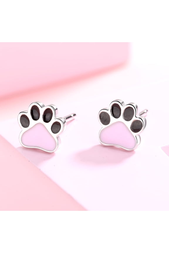 Sterling Silver Paw Print Stud Earrings