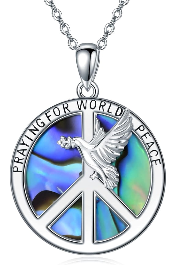 Sterling Silver Peace Sign Pendant Necklace with Dove Hippie Peace Jewelry Gifts for Women Men