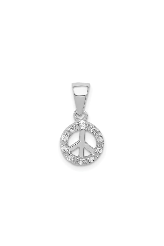 Sterling Silver Peace Sign Pendant for Women, Circle Charm with Cubic Zirconia, Symbolic Boho Jewelry for Unity, Harmony and Spiritual Fashion Styles