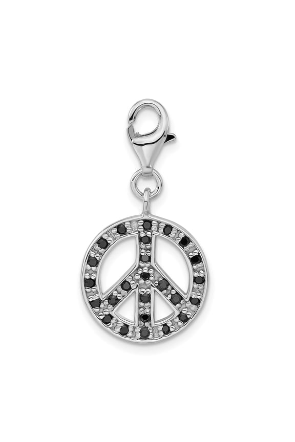 Sterling Silver Peace Symbol Charm with Black Stones for Women or Unisex, Spiritual Boho Pendant for Necklace or Bracelet