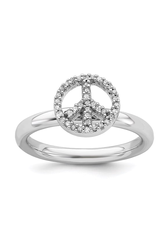 Sterling Silver Peace Symbol Diamond Ring