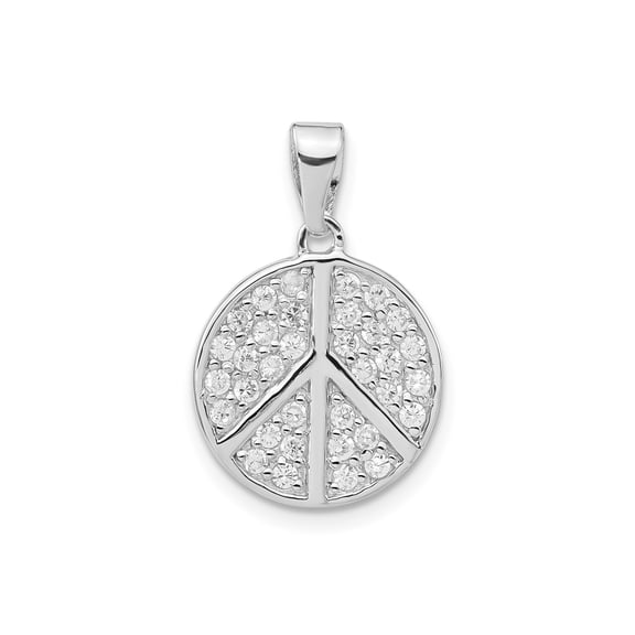 Sterling Silver Peace Symbol Pendant Necklace for Women, Round Cubic Zirconia Charm for Boho, Retro, Spiritual Style, Unity and Harmony Jewelry for Everyday Wear or Layering