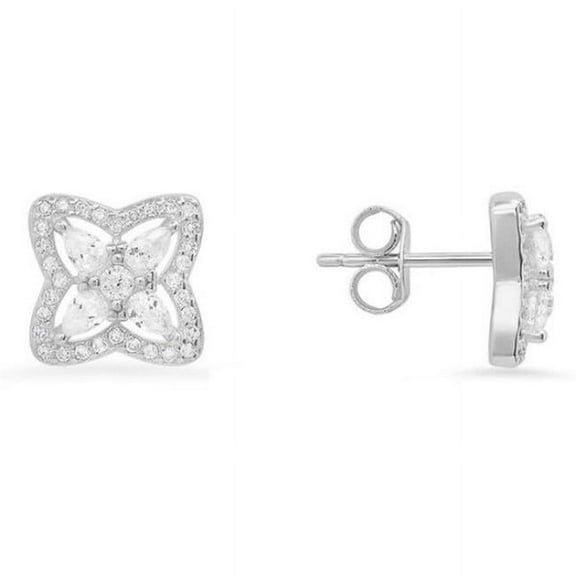 Sterling Silver Pear-Cut Cubic Zirconia Flower Stud Earrings