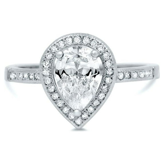 Sterling Silver Pear Cut Cz Halo Ring Engagement White Cubic Zirconia 1.4 Ctw