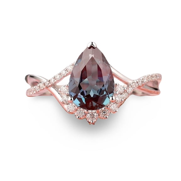 Sterling Silver Pear Cut Simulated Alexandrite Gemstone Ring For Women