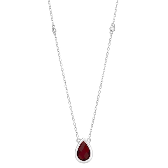 Sterling Silver Pear-Shaped Birthstone and White Topaz Station Necklace