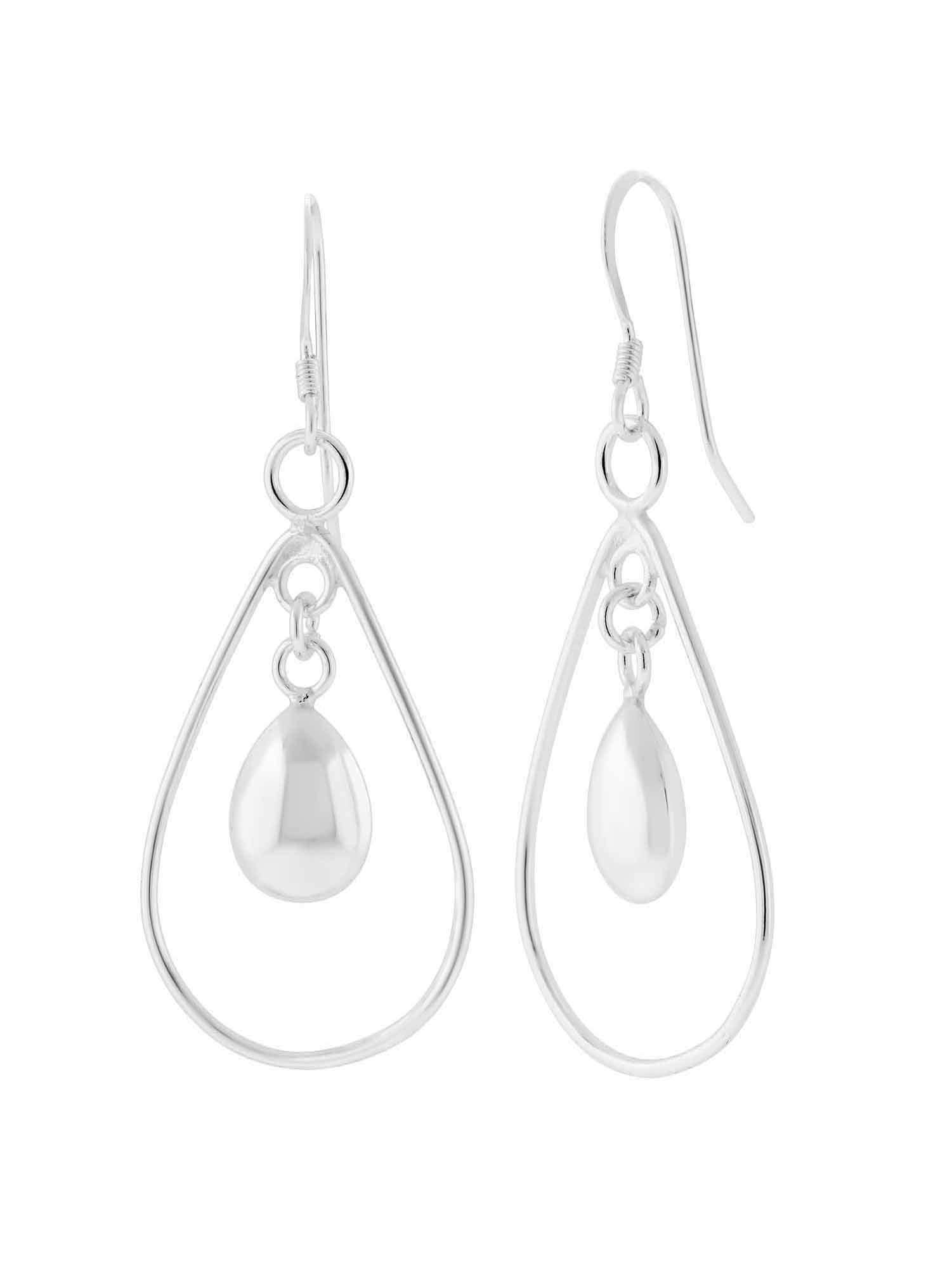 Sterling Silver Pear Shaped Puff Drop Earrings - image 1 of 4