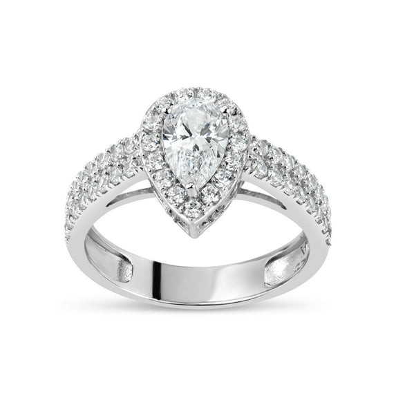 Sterling Silver Pear-Shaped White Cubic Zirconia Halo Ring
