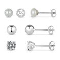 thumbnail image 1 of Sterling Silver Pearl, Ball and Created White Sapphire Stud Earrings Jacket Set, 1 of 2