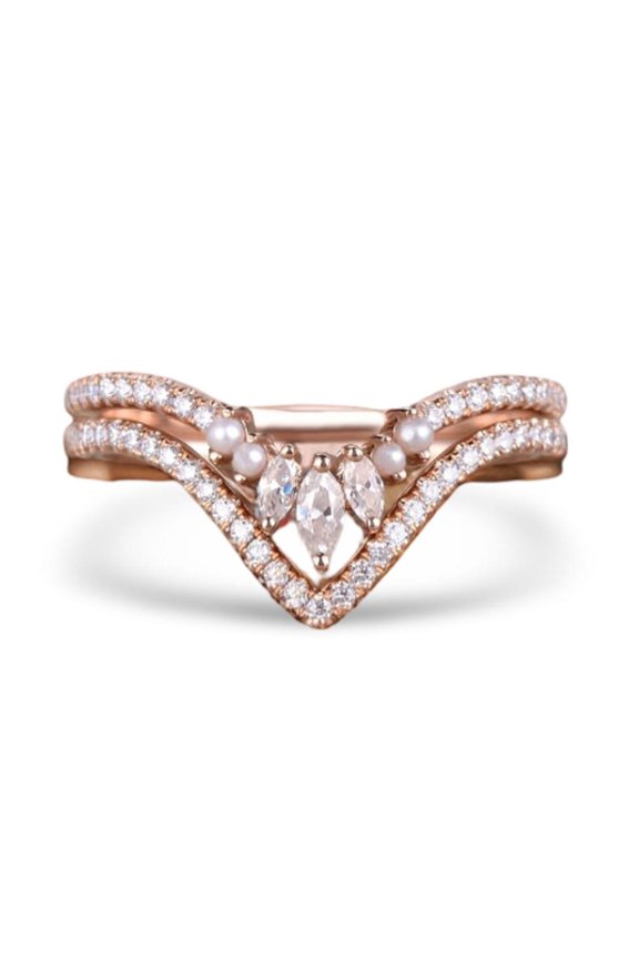 Sterling Silver Pearl & Cubic Zirconia Ring Set For Women