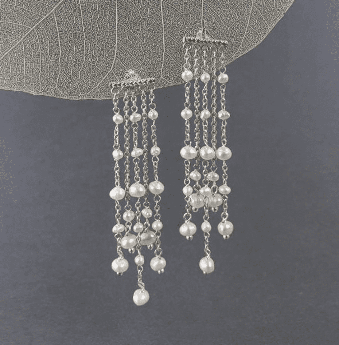 NOBRAND Sterling Silver Pearl Dangle Drop Stud Earrings | Handmade Beaded Freshwater Pearl Gifts For Women