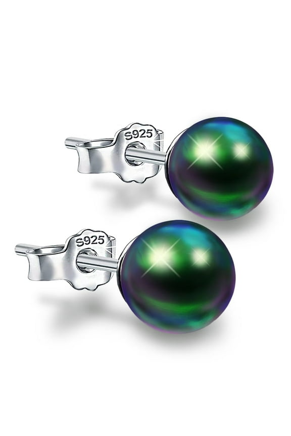 Sterling Silver Pearl Earrings Hypoallergenic Studs Round Ball Pearl Earrings White Button Pearl Beads Earrings Piercing Earrings Birthday Day Gifts for Women Gril