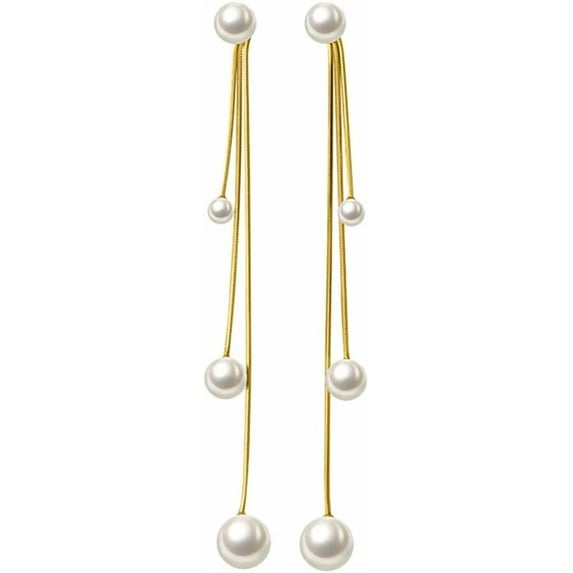 Sterling Silver Pearls Dangle Earrings Chain for Women Teens Wedding Dangle Earrings Long Tassel