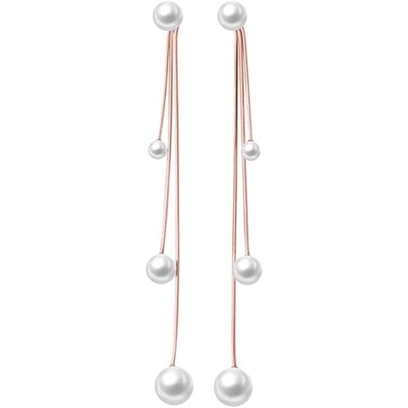 Sterling Silver Pearls Dangle Earrings Chain for Women Teens Wedding Dangle Earrings Long Tassel