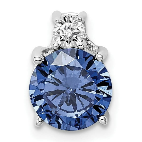 Sterling Silver Pendant Necklace for Women with Blue Cubic Zirconia and Clear Accent Stone, Prong Set Round Design, Elegant Timeless Style for Everyday Wear