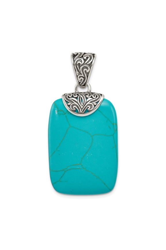 Sterling Silver Pendant for Women with Rectangular Turquoise Stone, Ornate Scrollwork Design, Southwest Boho Style, Spiritual Nature-Inspired Healing Gemstone Jewelry