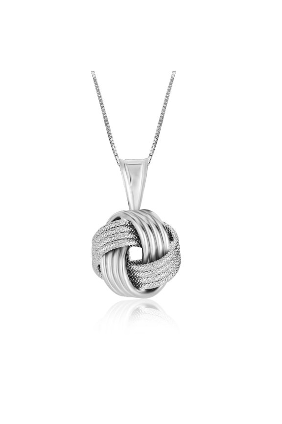 Sterling Silver Pendant with a Ridge Textured Love Knot Design Size 18 inches