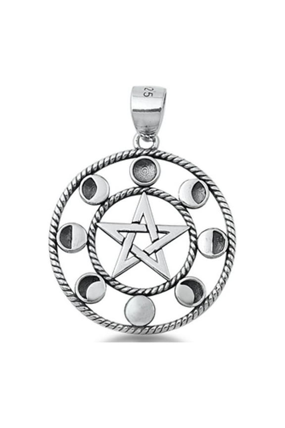 Sterling Silver Pentagram Moon Phases Pendant Medallion Charm 925 New Jewelry Female Unisex
