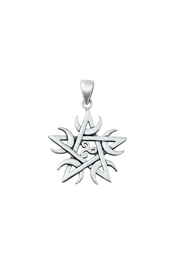 Sterling Silver Pentagram Moon Triskelion Pendant Celtic Charm .925 New Jewelry Female Unisex