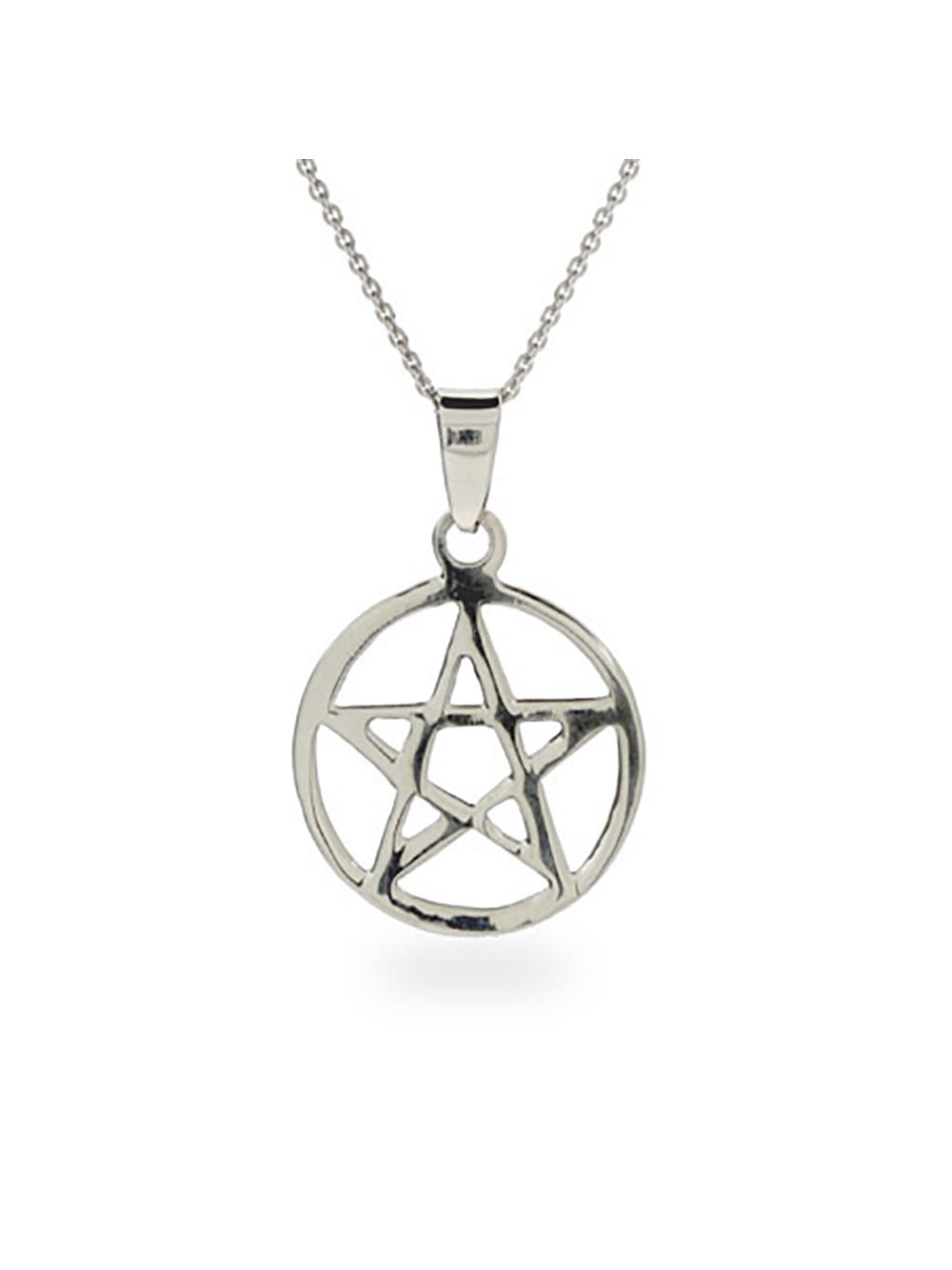 Silver Pentagram Ivy Leaves Necklace Beaded Pentacle Pendant