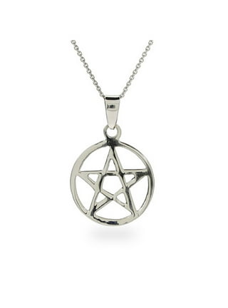 Gothic punk silver pentagram gear open leather rope necklace for men and  women