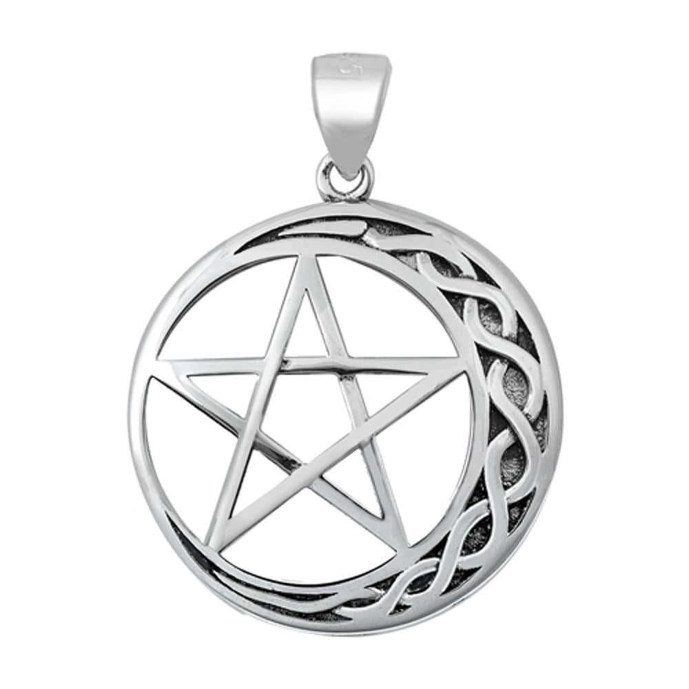 Sterling Silver Pentagram Pendant Star Circle Celtic Knot Crescent Moon ...