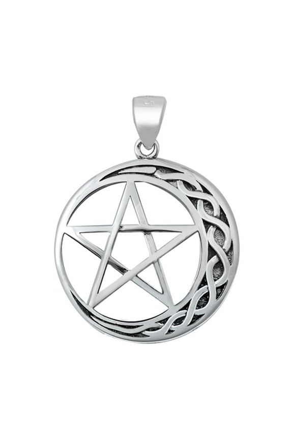 Sterling Silver Pentagram Pendant Star Circle Celtic Knot Crescent Moon Charm Jewelry Female Unisex