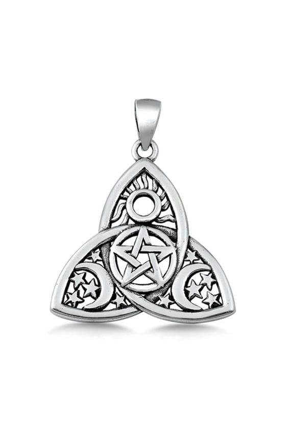 Sterling Silver Pentagram Triquetra Pendant Crescent Moon Star Sun Charm Jewelry Female Unisex