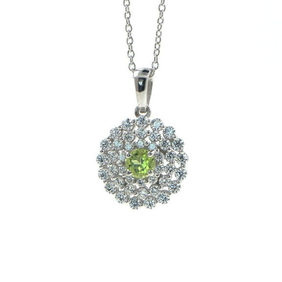 Women's Peridot Halo Pendant Necklace, Sterling Silver with 0.50ctw AAA CZ