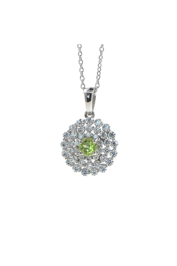 Women's Peridot Halo Pendant Necklace, Sterling Silver with 0.50ctw AAA CZ