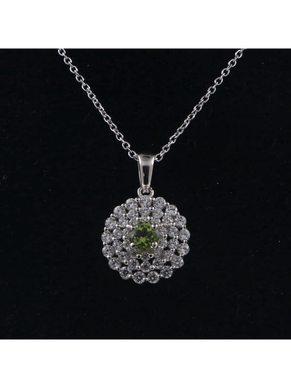Women's Peridot Halo Pendant Necklace, Sterling Silver with 0.50ctw AAA CZ