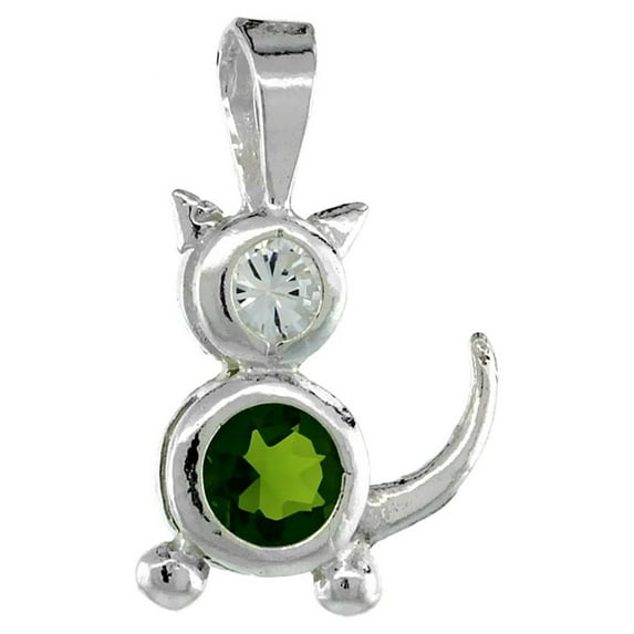 Sterling Silver Peridot Cubic Zirconia August Birthstone Cat Pendant NO Chain