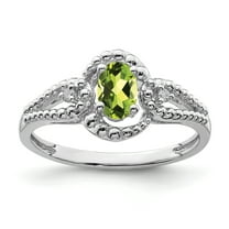 925 Sterling Silver Polished Peridot and Diamond Ring Size 9 - .02 dwt .57 cwt - Ring for Women