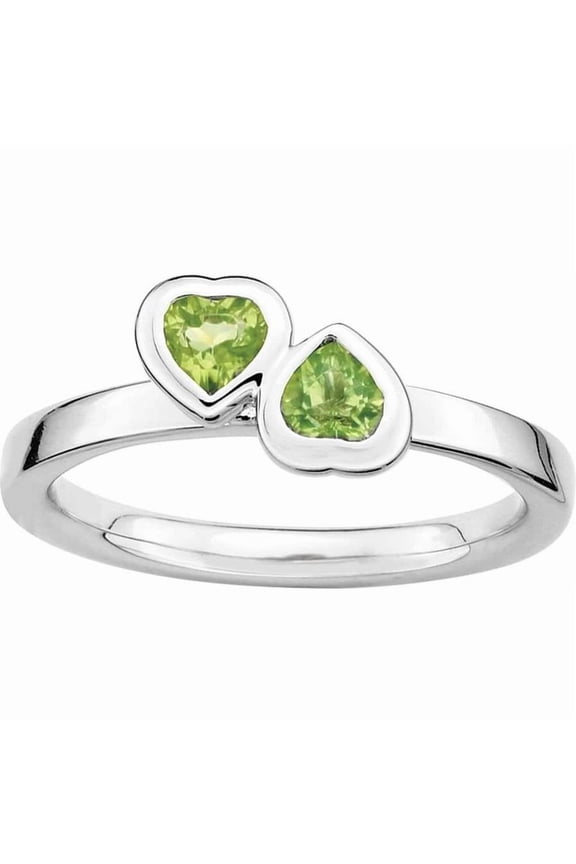 Sterling Silver Peridot Double Heart Ring