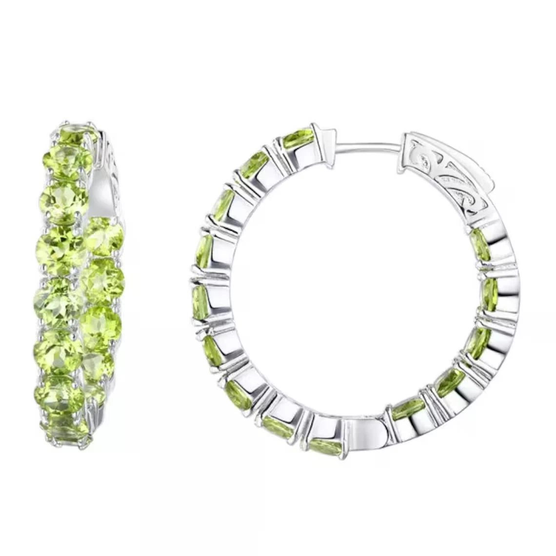 Sterling Silver Peridot Hoop Earrings – Green Gemstone Hoops for Women