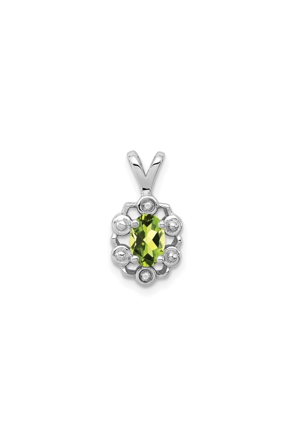 Sterling Silver Peridot Pendant Necklace with Oval Green Stone and White Accents, Vintage Floral Filigree Design for Women, August Birthstone Jewelry, Nature Inspired Everyday Style