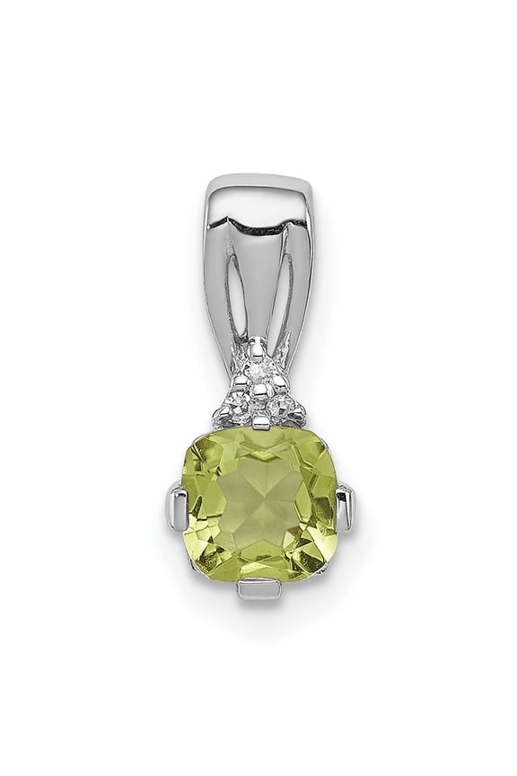 Sterling Silver Peridot Pendant Necklace for Women with Cushion Cut Green Stone, Accent Detailing, August Birthstone Jewelry, Minimalist Lightweight Style for Everyday or Evening Wear