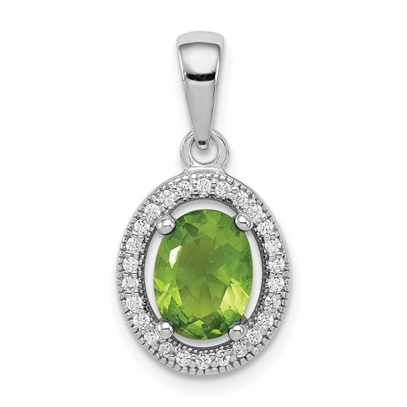 Sterling Silver Peridot Pendant Necklace for Women with Cubic Zirconia Halo, Oval Green Gemstone Charm, August Birthstone Fine Jewelry Accessory
