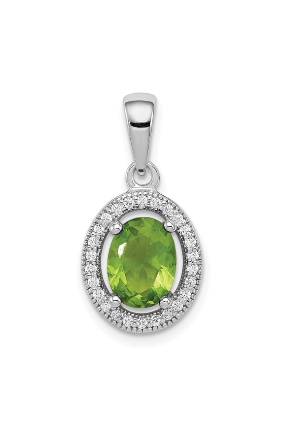 Sterling Silver Peridot Pendant Necklace for Women with Cubic Zirconia Halo, Oval Green Gemstone Charm, August Birthstone Fine Jewelry Accessory