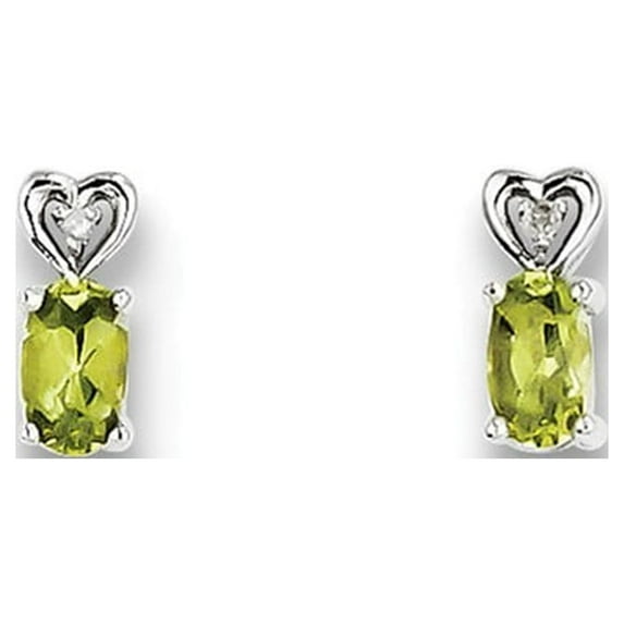 Sterling Silver Peridot and Diamond Earrings - .010 dwt .47 cwt - Measures 8x3mm Wide