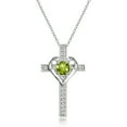 thumbnail image 1 of Sterling Silver Peridot and White Topaz HHeart Cross Birthstone Pendant Necklace, 1 of 4