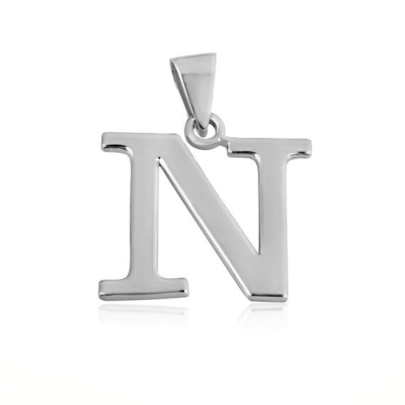 Sterling Silver Personalized Letter "N" Initial Pendant - Large
