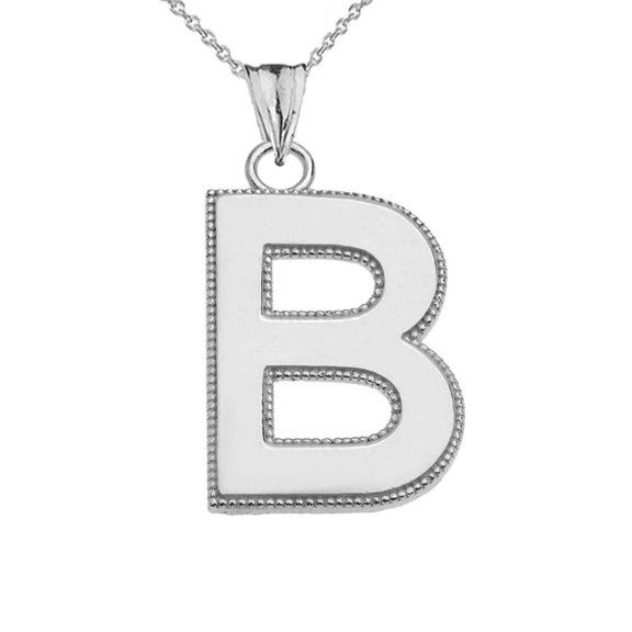 Sterling Silver Personalized Milgrain Letter "B" Initial Pendant Necklace (16" chain)