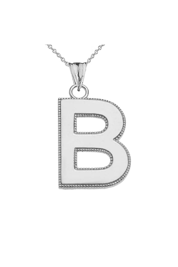Sterling Silver Personalized Milgrain Letter "B" Initial Pendant Necklace (16" chain)
